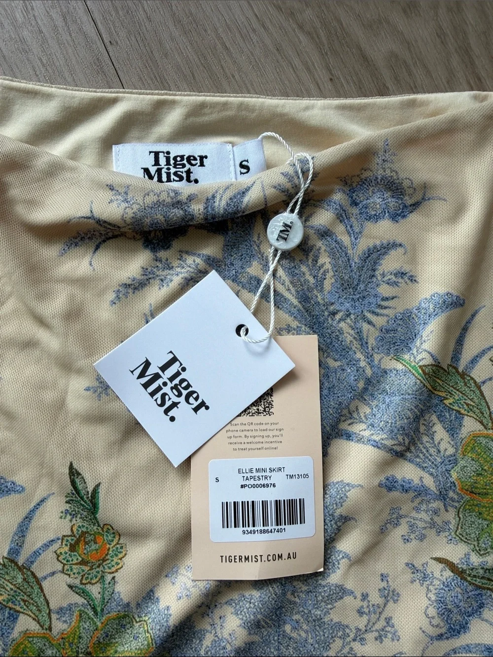 Tiger Mist Cream Mini Skirt with Blue and Green Floral Print - Picture 2 of 2